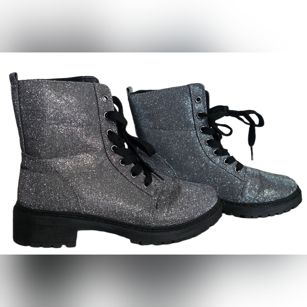Womens combat boot silver glitter